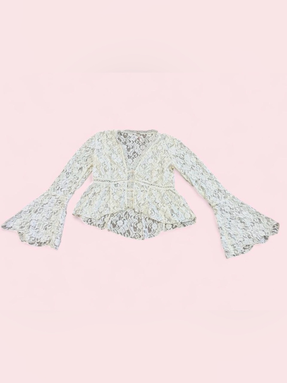 FREE PEOPLE Ivory Lace Peplum Top with Bell Sleeves